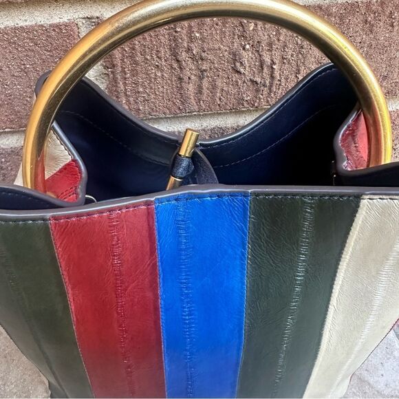 TORY BURCH Sydney Patchwork Eel Leather Bucket Bag In Multi - Picture 6 of 15